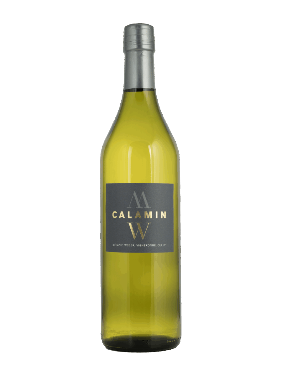 Bouteille de vin (Calamin) à étiquette gris foncé "Les Luges", Chasselas (AOC Grand cru) - Mélanie Weber, vigneronne indépendante à Cully