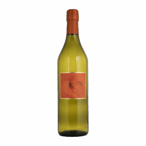 Bouteille de vin (Chardonnay en barrique) à étiquette ocre bordée de doré nommée L'Etincelle, Epesses (AOC Lavaux) - Mélanie Weber, vigneronne indépendante à Cully