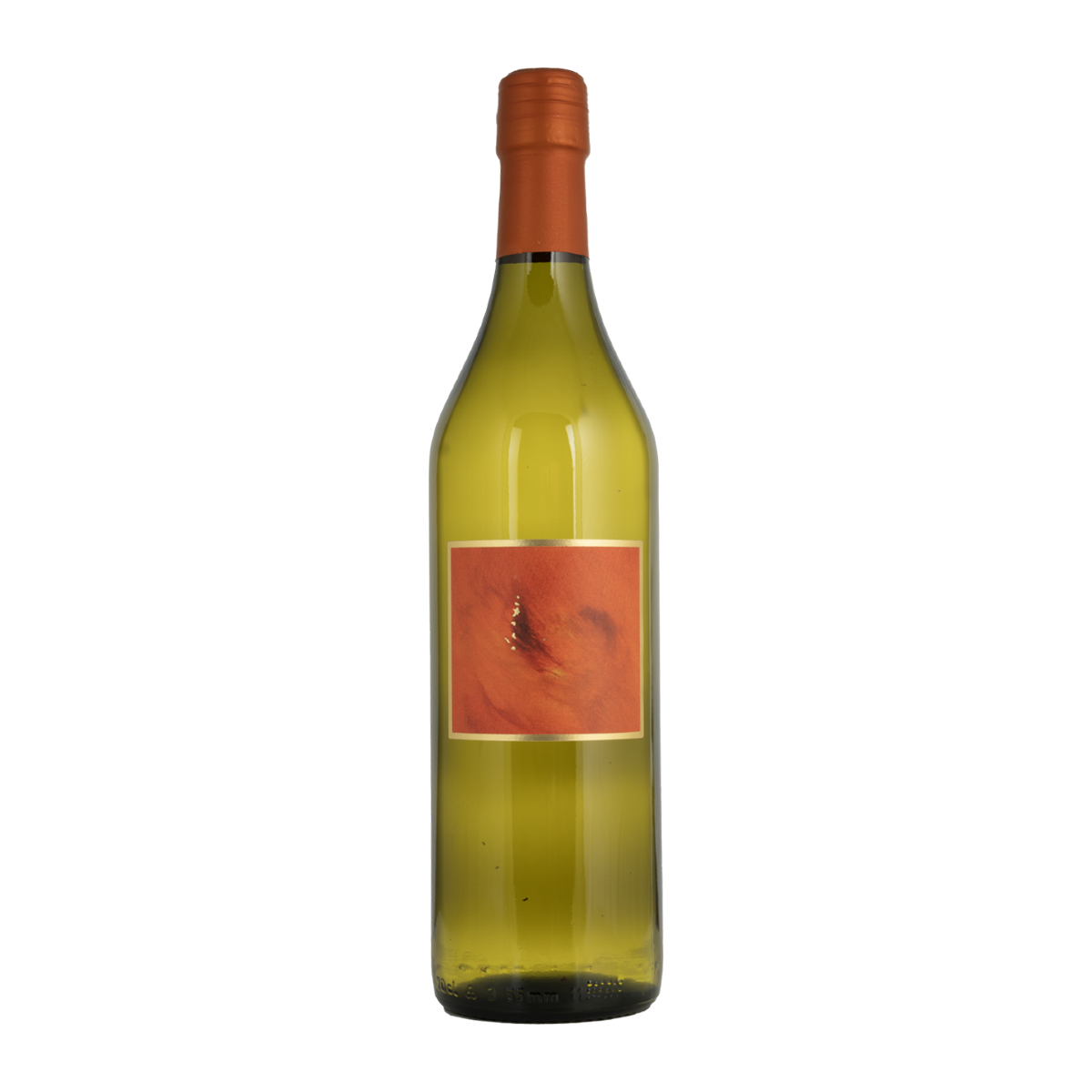 Bouteille de vin (Chardonnay en barrique) à étiquette ocre bordée de doré nommée L'Etincelle, Epesses (AOC Lavaux) - Mélanie Weber, vigneronne indépendante à Cully