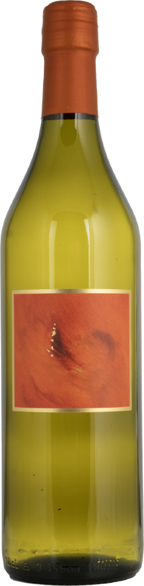 Bouteille de vin (Chardonnay en barrique) à étiquette ocre bordée de doré nommée L'Etincelle, Epesses (AOC Lavaux) - Mélanie Weber, vigneronne indépendante à Cully